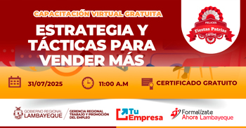 Capacitación online gratis "Estrategia y tácticas para vender más" de la GRTPE Lambayeque