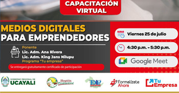 Capacitación online gratis  "Medios digitales para emprendedores"  de la DRTPE Ucayali