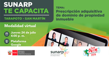  Capacitación online gratis "Prescripción adquisitiva de dominio de propiedad inmueble" de la SUNARP