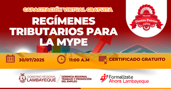  Capacitación online gratis "Regímenes Tributarios para la MYPE" de la GRTPE Lambayeque