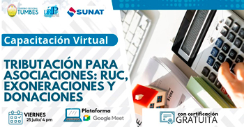  Capacitación online gratis "Tributación para asociaciones: RUC, exoneraciones y donaciones" de la DRTPE Tumbes