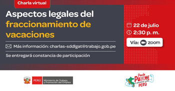  Charla online gratis "Aspectos legales del fraccionamiento de vacaciones" del MTPE