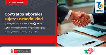  Charla online gratis "Contratos laborales sujetos a modalidad" del MTPE