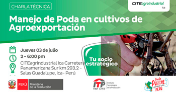  Charla presencial gratis "Manejo de poda en cultivo de agroexportación" del CITEagroindustrial Ica