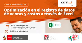  Curso presencial gratis "Optimización en el registro de datos de ventas y costos a través de Excel"