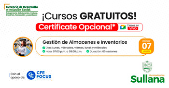  Curso online gratis "Gestión de almacenes e inventarios" de la Municipalidad de Sullana