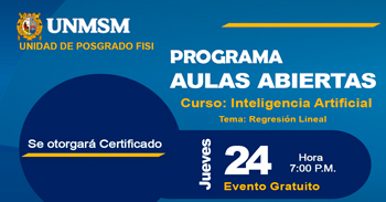  Curso online gratis "Inteligencia Artificial Tema: Regresión Lineal" de la UNMSM