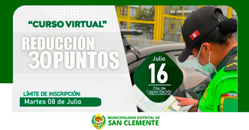  Curso virtual gratis "Reducción de 30 puntos en la licencia de conducir " de la Municipalidad De San Clemente