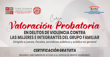  Curso online gratis Valoración Probatoria en delitos de violencia contra las mujeres e integrantes del grupo familiar