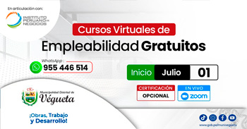 Cursos online gratis de empleabilidad de la Municipalidad distrital de Végueta y el Instituto Peruano de Negocios