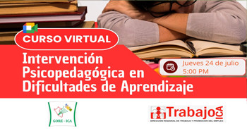  Cursos online gratis "Intervención Psicopedagógica en Dificultades de Aprendizaje" de la DRTPE de Ica