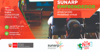  Evento online gratis "Pasos a seguir para constituir una E. I. R. L." de la SUNARP
