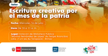 Taller presencial gratis "Escritura creativa por el mes de la patria" de la BNP