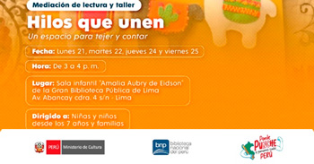  Taller presencial gratis "Hilos que unen. Un espacio para tejer y contar" de la BNP