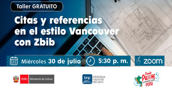 Taller virtual gratis "Citas y referencias en el estilo Vancouver con Zbib" de la BNP