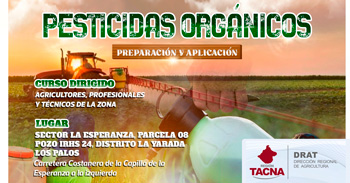  Capacitación presencial gratis "Pesticidas orgánicos: Preparación y aplicación" del Gobierno Regional de Tacna
