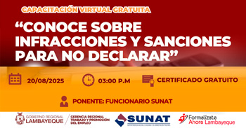  Capacitación online gratis "Conoce sobre infracciones y sanciones para no declarar" de la GRTPE Lambayeque