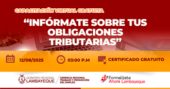 Capacitación online gratis "Infórmate sobre tus Obligaciones Tributarias"  de la GRTPE Lambayeque 