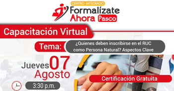  Capacitación online gratis "¿Quienes deben inscribirse en el RUC como persona natural? Aspectos clave"  