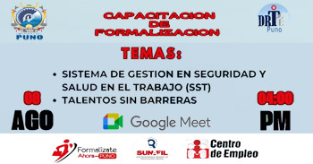  Capacitación online gratis "Sistema de Gestión en Seguridad y Salud en el Trabajo" de la DRTPE Puno
