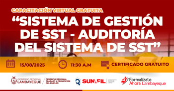  Capacitación online gratis "Sistema de Gestión de SST - Auditoría del Sistema de SST"  de la GRTPE Lambayeque 