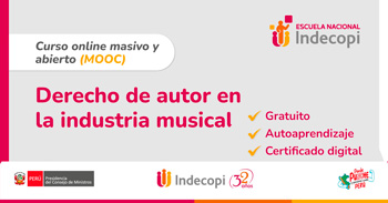  Curso online gratis con certificado sobre "Derecho de autor en la industria musical" de INDECOPI