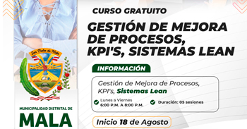  Curso online gratis "Gestión de mejora de procesos, KPI´s, Sistemas Lean" de la Municipalidad de Mala