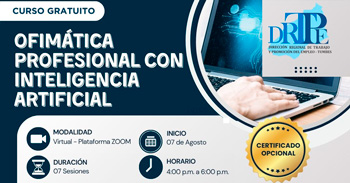  Curso online gratis "Ofimática profesional con inteligencia artificial" de la DRTPE Tumbes y Cencep Perú