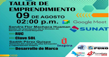  Evento online gratis "Taller de Emprendimiento" de la DRTPE Puno