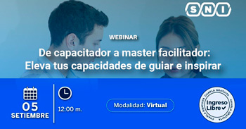  Webinar  online gratis "De capacitador a master facilitador, eleva tus capacidades de guiar e inspirar"