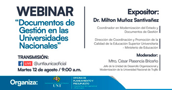 Webinar online gratis "Documentos de Gestión en las Universidades Nacionales" de la UNT