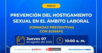  Webinar online gratis "Prevención del hostigamiento sexual en el ámbito laboral"  de la SUNAFIL