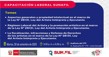 Capacitación presencial "La Ley N.º 28131 – Ley del Artista Intérprete y Ejecutante"  de la SUNAFIL