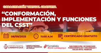  Capacitación online gratis "Conformación, implementación y funciones del CSST" de la GRTPE Lambayeque