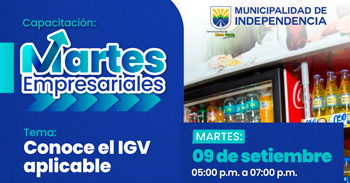  Capacitación online gratis "Conoce el IGV aplicable" de la Municipalidad de Independencia