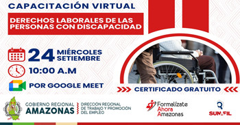 Capacitación online gratis "Derechos laborales de las personas con discapacidad" de DRTPE Amazonas