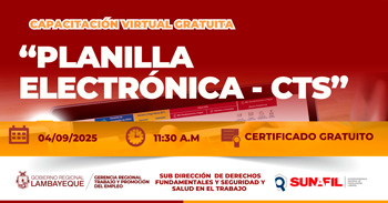  Capacitación online gratis "Planilla Electrónica - CTS" de la GRTPE Lambayeque