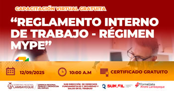  Capacitación online gratis "Reglamento Interno de Trabajo - Régimen MYPE" de la GRTPE Lambayeque