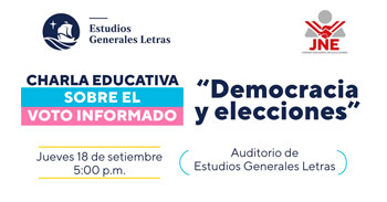 Charla presencial gratis "Democracia y Elecciones" del JNE