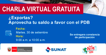 Charla online gratis "¿Exportas? Aprovecha tu saldo a favor con el PDB" de la SUNAT