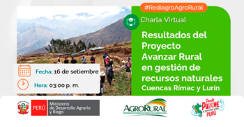 Charla online gratis Resultados del Proyecto Avanzar Rural en gestión en recursos naturales - Cuencas Rímac y Lurín