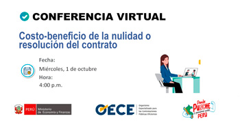 Conferencia virtual gratuita "⁠Costo-beneficio de la nulidad o resolución del contrato" del OECE