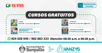  Cursos virtuales gratuitos de la Municipalidad Distrital de Surquillo en alianza con Avanzys