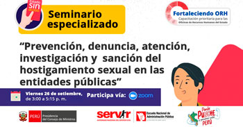 Seminario online "Prevención y sanción del hostigamiento sexual en entidades públicas" del Servir Perú