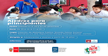 Taller presencial gratis "Ajedrez para principiantes" de la Biblioteca Nacional del Perú