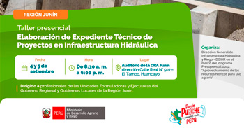 Taller presencial gratis "Elaboración de Expediente Técnico de Proyectos en Infraestructura Hidráulica"  