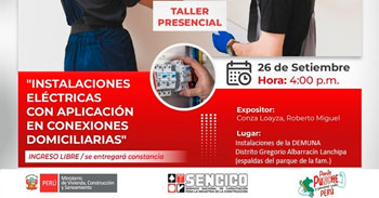 Taller presencial gratis "Instalaciones eléctricas con aplicación en conexiones domiciliarias" del SENCICO