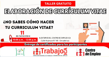  Taller presencial gratis "¿No sabes cómo elaborar tu Currículum Vitae?" de la DRTPE Ica