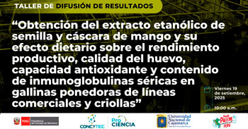  Taller online " Extracto etanólico de semilla y cáscara de mango y su efecto en gallinas ponedoras" 