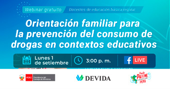 Webinar online "Orientación familiar para la prevención del consumo de drogas en contextos educativos" 